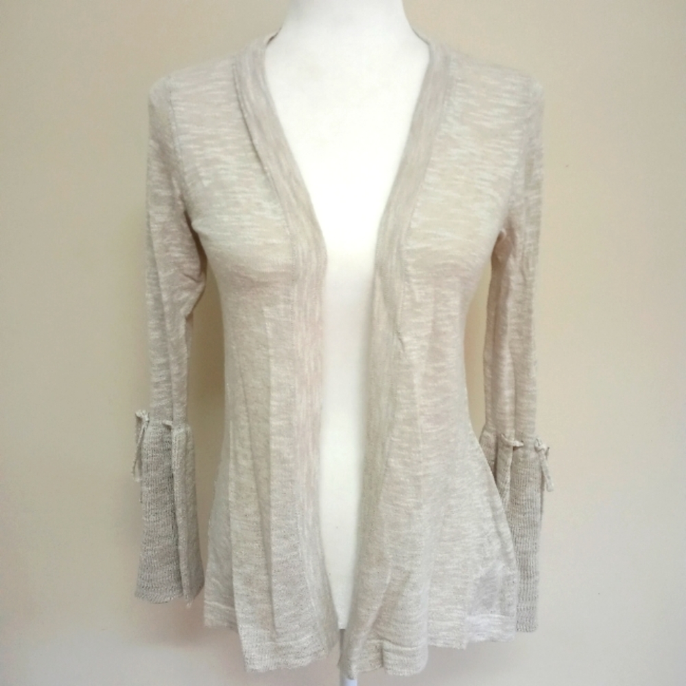 Knit Crochet bell sleeve nude tan open cardigan